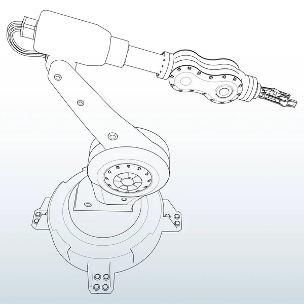 Brazo robótico para cualquier trabajo en una fábrica o producción. Equipos mecatrónicos para tareas complejas . — Archivo Imágenes Vectoriales