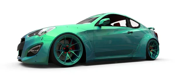 Verde pequeno carro esporte coupé. Renderização 3d. — Fotografia de Stock