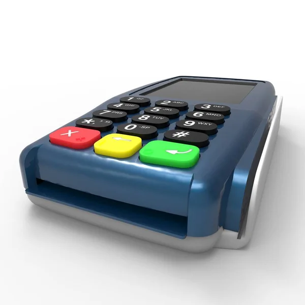 Terminal de paiement par carte. Terminal POS isolé sur fond blanc. Rendu 3d . — Photo