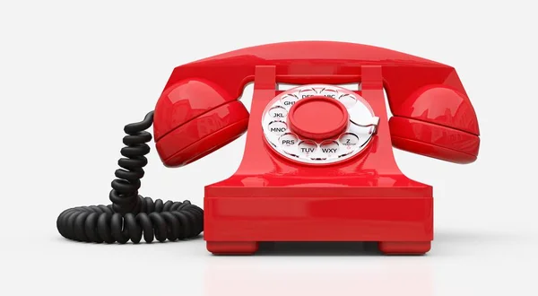 흰색 배경에 오래 된 빨간 다이얼 전화. 3D 일러스트레이션. — 스톡 사진