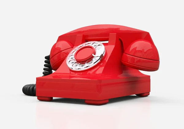 Beyaz arka planda eski kırmızı aramalı telefon. 3d illüstrasyon. — Stok fotoğraf