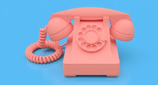 Mavi arka planda eski pembe arama telefonu. 3d illüstrasyon. — Stok fotoğraf