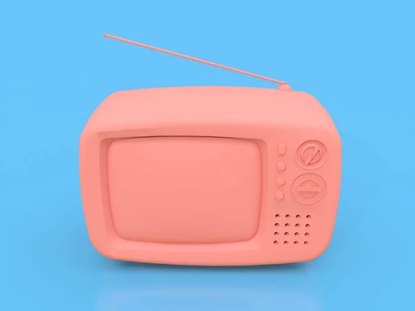 Cute old pink tv with antenna on a blue background. 3d illustration. — Stock Photo, Image