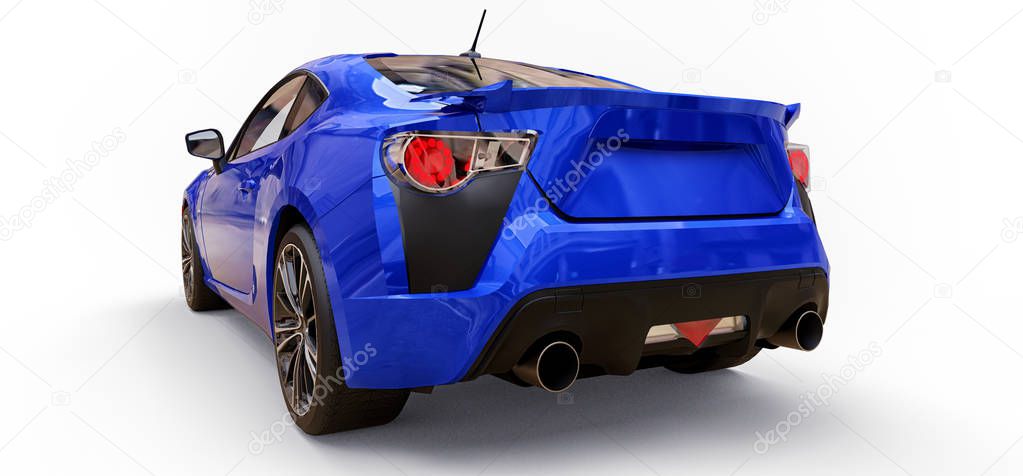 Blue small sports car coupe. 3d rendering.