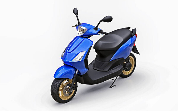 Modern urban blue moped on a white background. 3d illustration.
