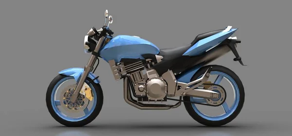 Blaues urbanes Sport-Zweisitzmotorrad auf grauem Hintergrund. 3D-Illustration. — Stockfoto