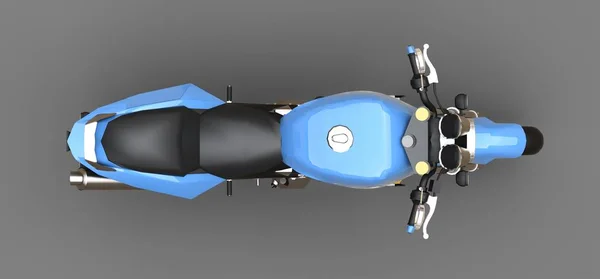 Kék városi sport kétüléses motorkerékpár egy szürke háttér. 3D-illusztráció. — Stock Fotó