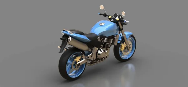 Moto biplace sport urbain bleu sur fond gris. Illustration 3d . — Photo