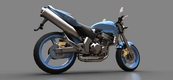 Blue urban sport two-seater motorcycle on a gray background. 3d illustration. — Stock Photo, Image