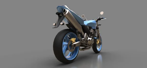 Moto biplace sport urbain bleu sur fond gris. Illustration 3d . — Photo