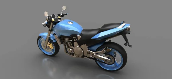 Moto biplace sport urbain bleu sur fond gris. Illustration 3d . — Photo