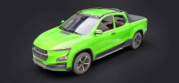 3D иллюстрация зеленой концепции грузового пикапа на сером изолированном фоне. 3d-рендеринг . — стоковое фото