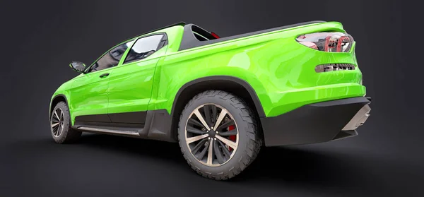 Ilustración 3D de concepto verde camioneta de carga sobre fondo gris aislado. renderizado 3d . — Foto de Stock