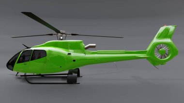 Yeşil helikopter gri arka planda izole edildi. 3d illüstrasyon.