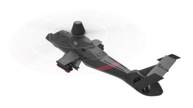 Beyaz bir arka plan üzerinde modern Ordusu Helikopter uçuş silah tam kadro ile. 3D çizim.