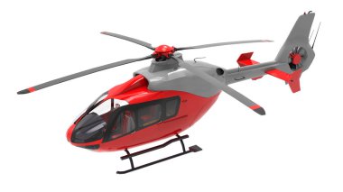 Beyaz arka plan üzerinde izole kırmızı helikopter. 3D çizim.