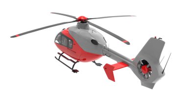 Beyaz arka plan üzerinde izole kırmızı helikopter. 3D çizim.
