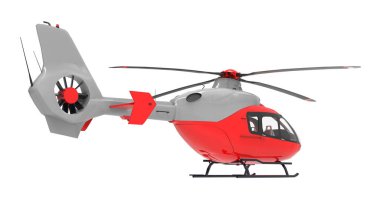 Beyaz arka plan üzerinde izole kırmızı helikopter. 3D çizim.