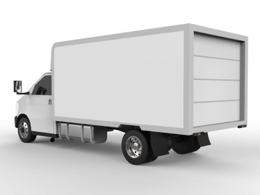 Beyaz kamyonet. Araba teslim Servisi. Perakende satış noktaları için mal ve ürün teslim. 3D render.