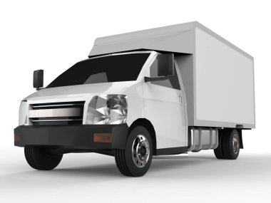 Beyaz kamyonet. Araba teslim Servisi. Perakende satış noktaları için mal ve ürün teslim. 3D render.