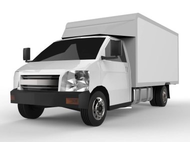 Beyaz kamyonet. Araba teslim Servisi. Perakende satış noktaları için mal ve ürün teslim. 3D render.