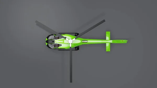 Groene helikopter geïsoleerd op de grijze achtergrond. 3D-illustratie. — Stockfoto