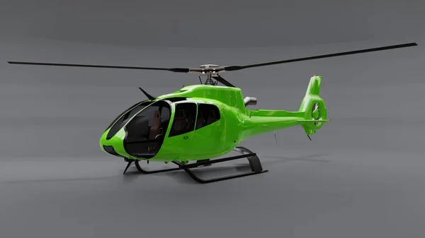 Grön helikopter isolerad på den grå bakgrunden. 3D-illustration. — Stockfoto