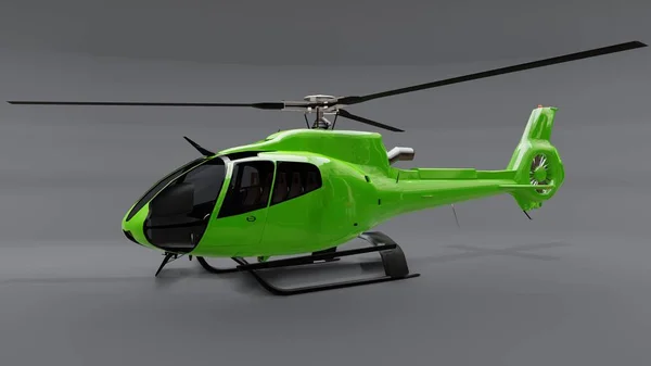 Grüner Hubschrauber isoliert auf dem grauen Hintergrund. 3D-Illustration. — Stockfoto