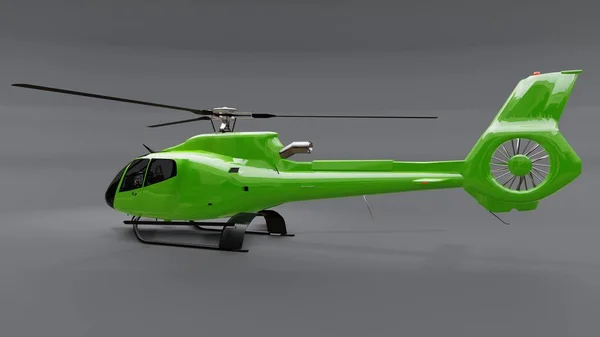 Зеленый вертолет изолирован на сером фоне. 3d иллюстрация . — стоковое фото