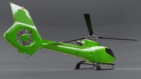Πράσινο ελικόπτερο απομονώθηκε στο γκρι φόντο. εικονογράφηση 3D. — Φωτογραφία Αρχείου