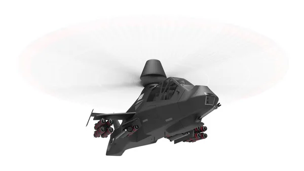 Modern armé helikoptern under flygning med en full uppsättning vapen på en vit bakgrund. 3D illustration. — Stockfoto