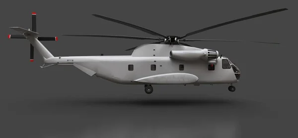 Wojskowy helikopter transportu lub ratunkowy na szarym tle. ilustracja 3D. — Zdjęcie stockowe