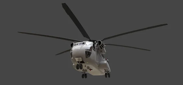 灰色背景下的军用运输或救援直升机。3d 插图. — 图库照片