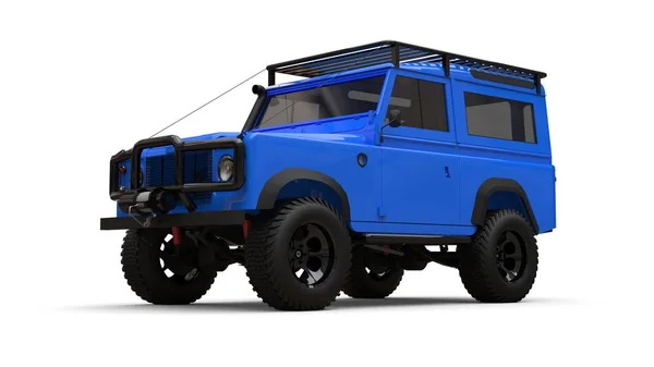 Blue old small SUV tuned for difficult routes and expeditions. 3d rendering. — Stock Photo, Image