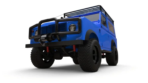 Azul viejo pequeño SUV sintonizado para rutas difíciles y expediciones. renderizado 3d . — Foto de Stock