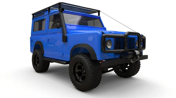 Blue old small SUV tuned for difficult routes and expeditions. 3d rendering. — Stock Photo, Image