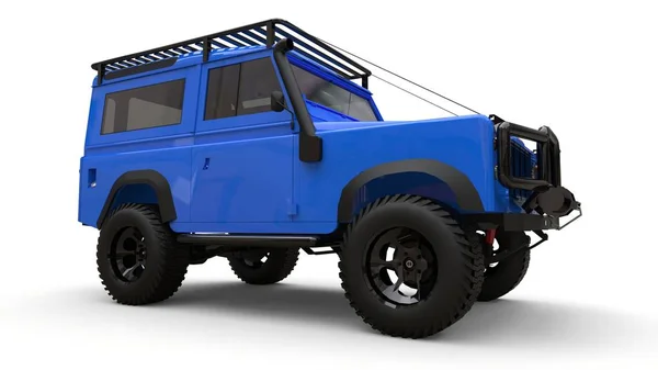 Azul velho pequeno SUV sintonizado para rotas difíceis e expedições. Renderização 3d . — Fotografia de Stock