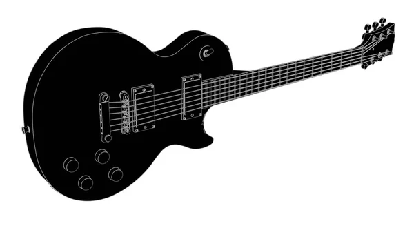 白い背景に灰色のラインを持つ黒のエレキギター。3D レンダリング. — ストック写真
