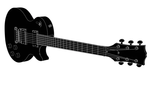 Fekete elektromos gitár szürke vonalak fehér háttér. 3D-leképezés. — Stock Fotó