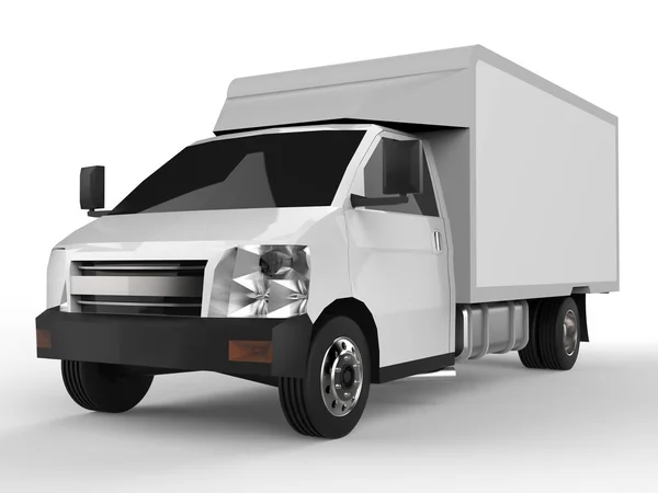 Kleiner weißer LKW. Auto-Lieferservice. Lieferung von Waren und Produkten an den Einzelhandel. 3D-Darstellung. — Stockfoto