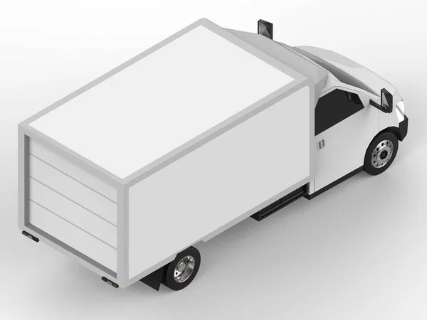 Pequeño camión blanco. Servicio de entrega de coches. Entrega de bienes y productos a puntos de venta. renderizado 3d . — Foto de Stock