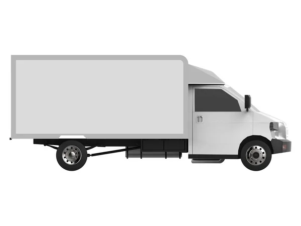 Piccolo camion bianco. Servizio di consegna auto. Consegna di beni e prodotti ai punti vendita al dettaglio. rendering 3d . — Foto Stock