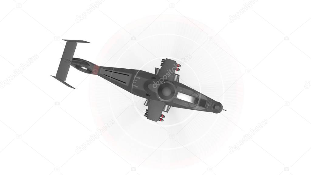 Modern army helicopter in flight with a full complement of weapons on a white background. 3d illustration.