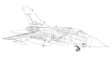 Askeri jet savaş siluetleri. Çizgi çizen uçak görüntüsü. Uçağın iç yapısı. 3d oluşturma