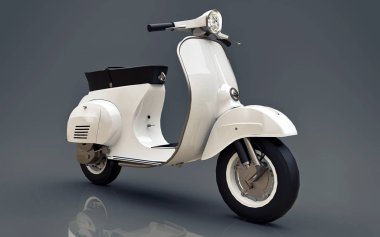 Gri bir arka plan üzerinde Vintage Avrupa beyaz scooter. 3d render.