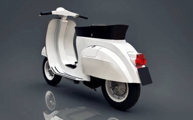 Gri bir arka plan üzerinde Vintage Avrupa beyaz scooter. 3d render.