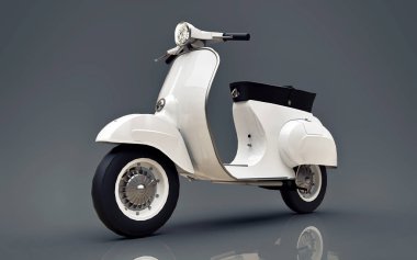 Gri bir arka plan üzerinde Vintage Avrupa beyaz scooter. 3d render.