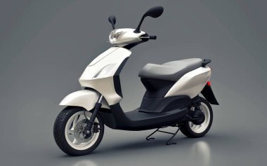 Gri bir arka plan üzerinde modern kentsel beyaz moped. 3d illüstrasyon.