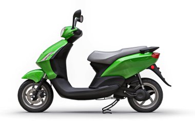 Beyaz arka planda modern şehir yeşili motosiklet. 3d illüstrasyon.