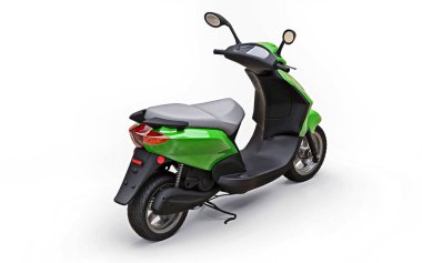 Beyaz arka planda modern şehir yeşili motosiklet. 3d illüstrasyon.